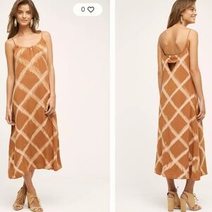 Anthropologie The Odell’s Morgana Brown Indian Batik Midi Open Back Dress SZ S